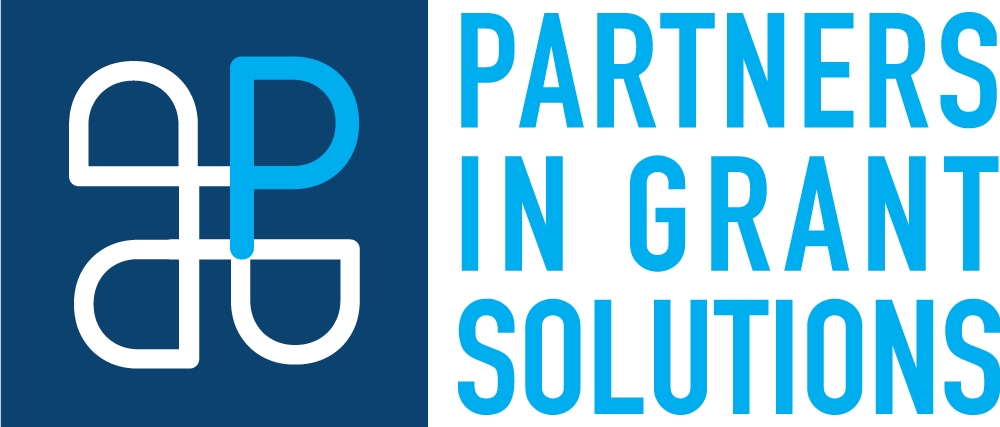 PGS Logo with squar logomark to the left and text stacked to the right. Colors are dark blue, light blue and white